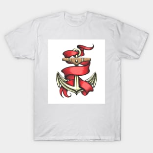 Golden Anchor with Red Ribbon T-Shirt